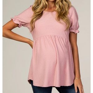 PinkBlush Pink Swiss Dot Babydoll Maternity Blouse